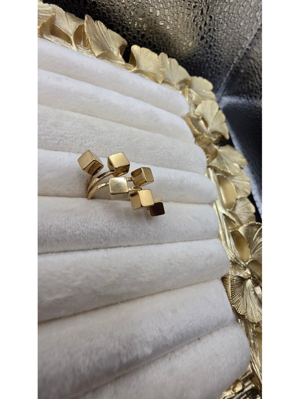 Gold Plated Chunky Geometric 3D Cube Statement Ring Size 7.5